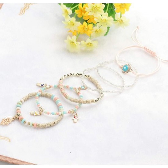 3 Sets Bohemian Beaded Bracelets Set For Women Men Multilayer Hamsa Hand Evil Eye Charms Stretch Stackable Bracelet